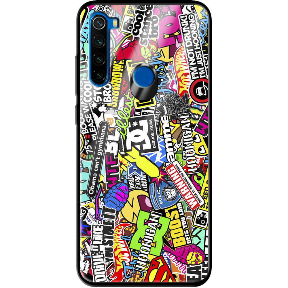 Чехол Boxface Xiaomi Redmi Note 8T Multicolored Inscriptions Черный силикон со стеклом (38532-up880-39410)