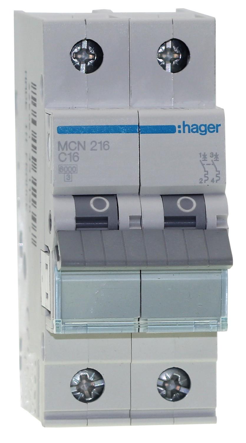 Автоматический выключатель Hager 2P 6kA C 16А 400 В (MCN216)
