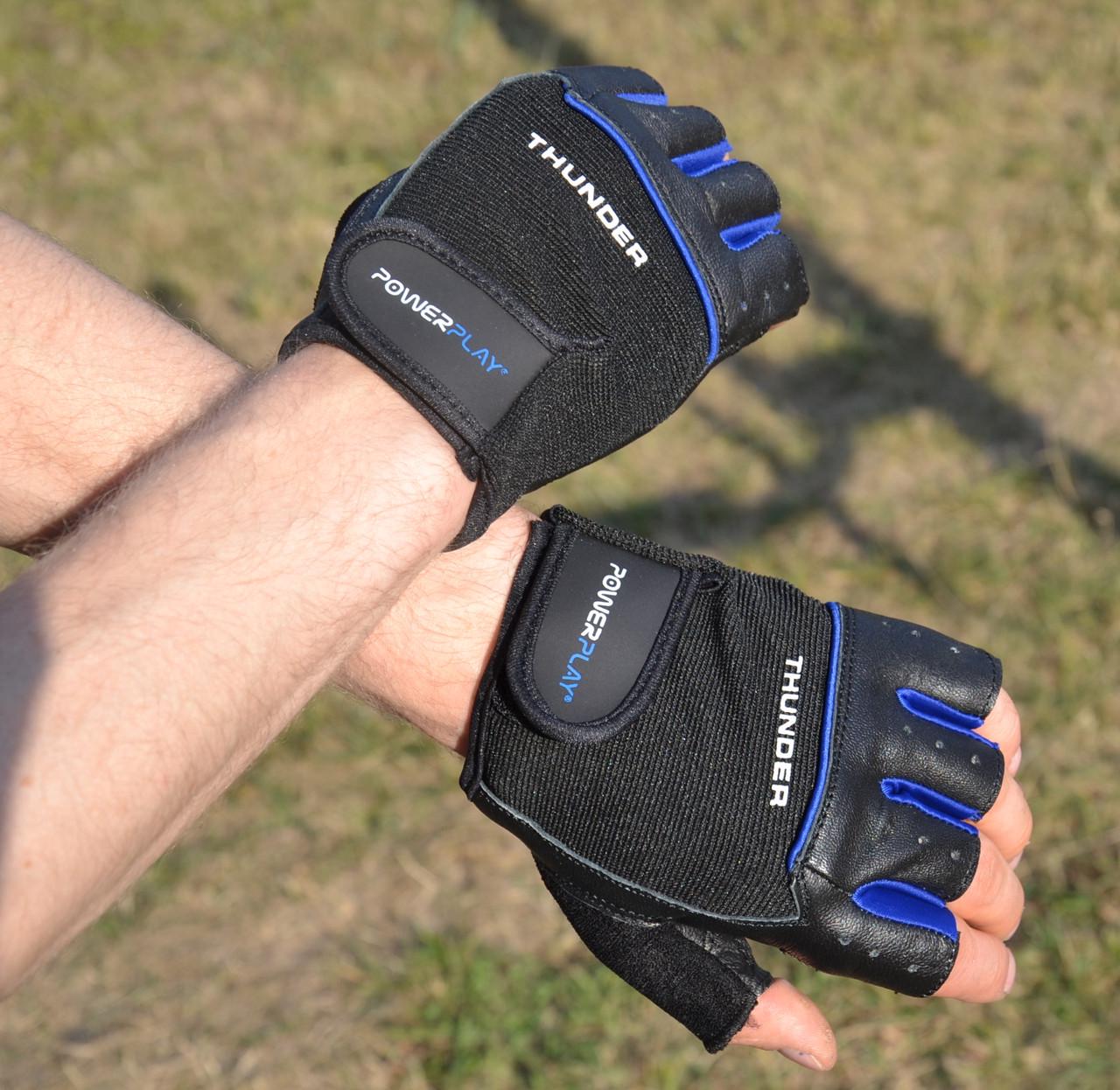 Перчатки для фитнеса PowerPlay 9058 Thunder L Черно-синий (A-012482) - фото 6 Перчатки для фитнеса PowerPlay 9058 Thunder L Черно-синий (A-012482) - фото 6