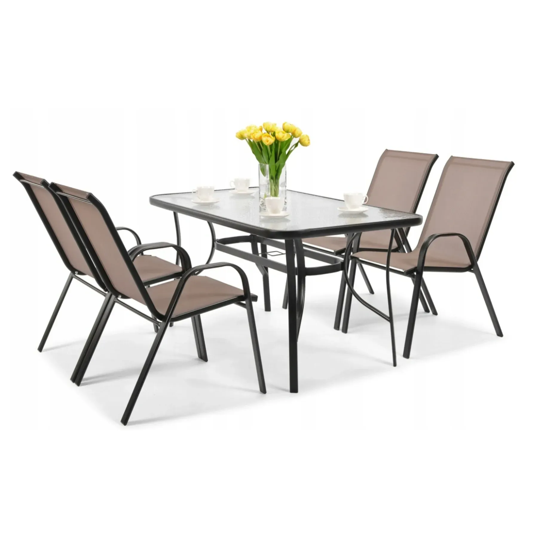 Комплект садових меблів 4Points Milano-4 прямокутний стіл та 4 стільця 150х90 см Коричневий