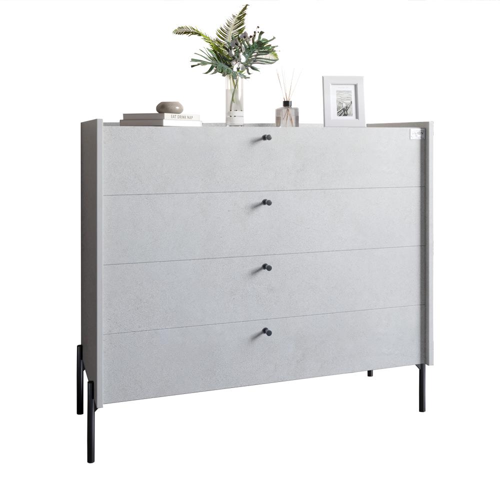 Комод с 4 ящиками Lion Wood с черными ножками 100х90х45 см Бетон style (000-000-1942) - фото 2