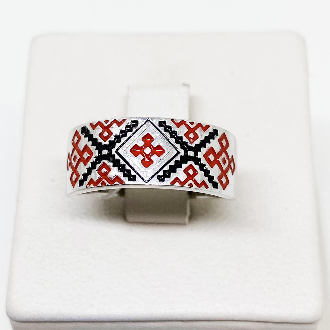 Кольцо серебряное Вышиванка с эмалью р. 18 3,92 г (1852832192)