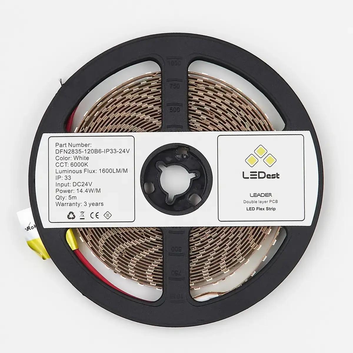 Светодиодная лента LEDest-Leader 14,4 Вт 6000K 120 шт./м IP33 24В 1600 Лм SMD2835 (239449) - фото 1