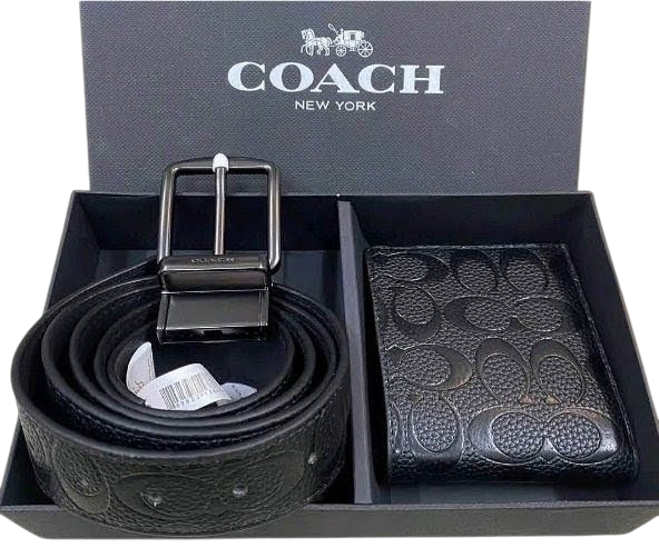 Подарочный набор кожаный кошелек и ремень Coach Boxed Wallet And Belt Set In Signature Canvas 4