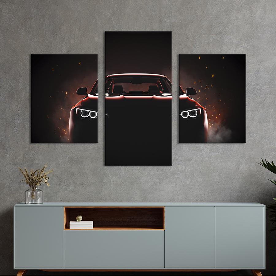 Картина на холсте триптих Изысканный огненный автомобиль 96x60 см (1324-32)