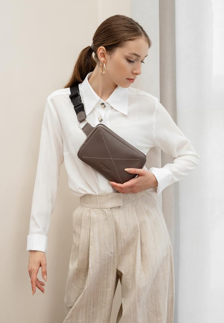 Сумка поясная кожаная Dropbag Mini Темно-бежевый (A-027179)