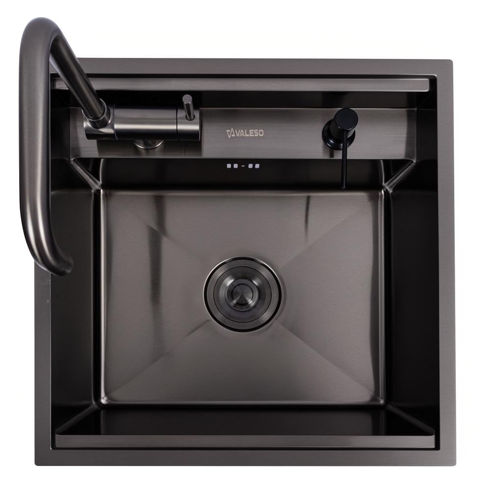 Мойка кухонная скрытая PVD Valeso Handmade 50х50 см Черный/смеситель