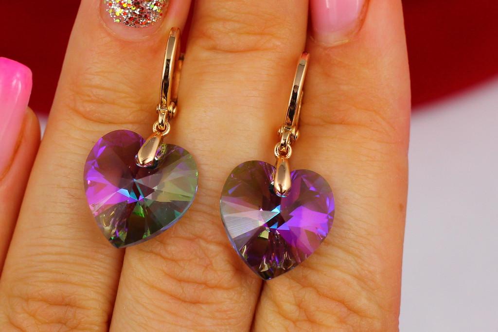 Серьги подвески Xuping Jewelry Сваровски 3 см Золотистый/Фиолетовый хамелеон
