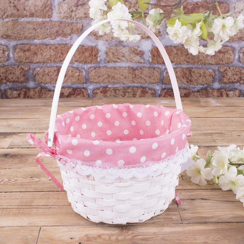 Корзина с подвижной ручкой и тканью в горох Розовый (2385-3)
