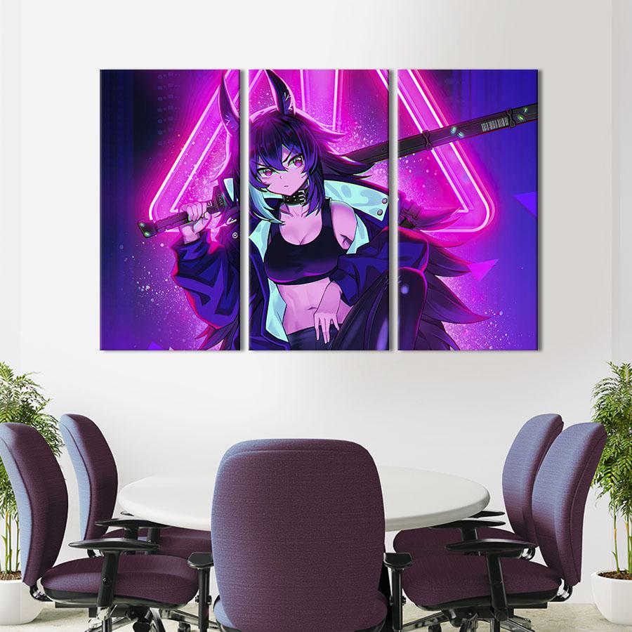 Модульная картина триптих Девушка киберпанк из аниме 128x81 см (693-31)