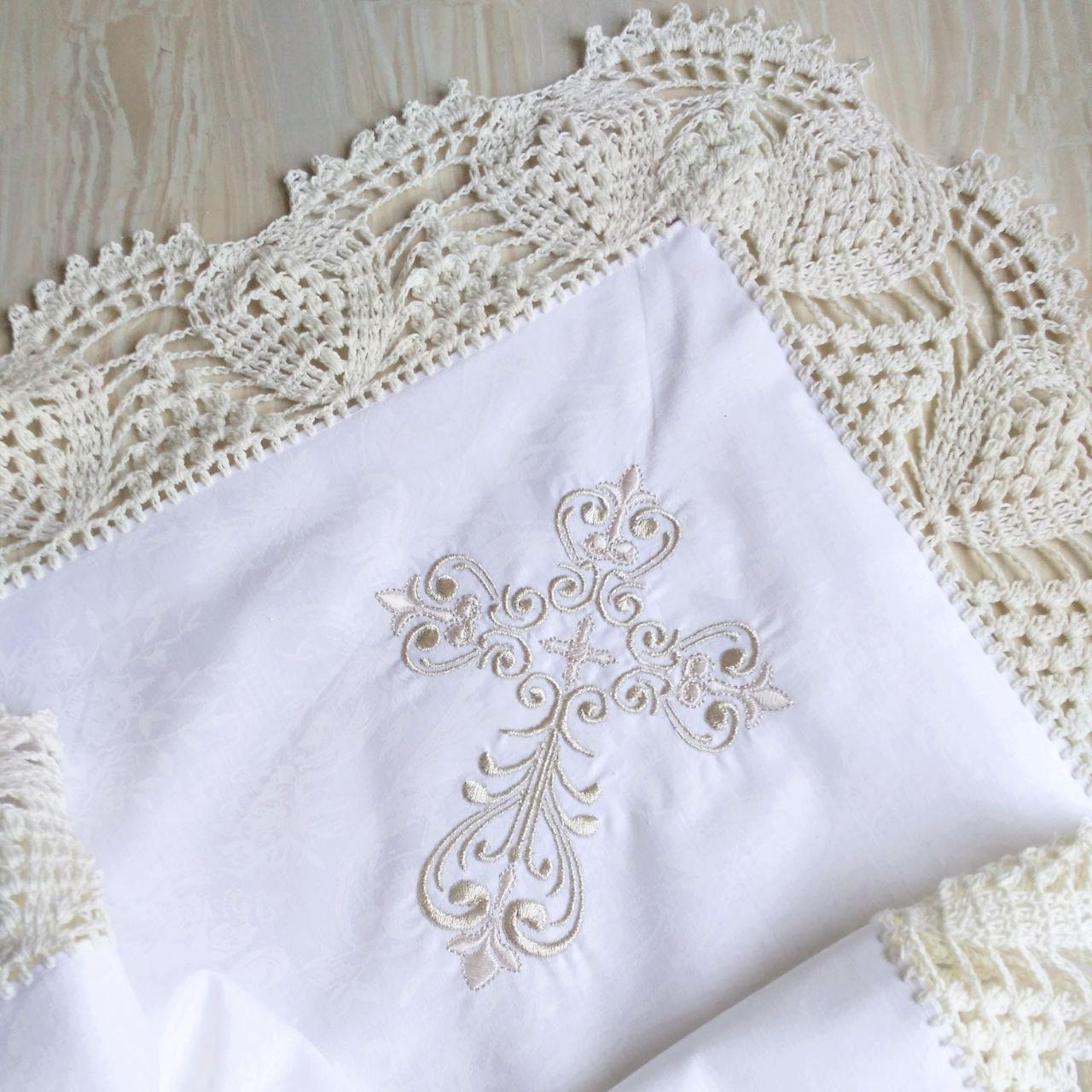 Крыжма крестильная Любовь с кружевом (2181659033) - фото 2 Крыжма крестильная Любовь с кружевом (2181659033) - фото 2