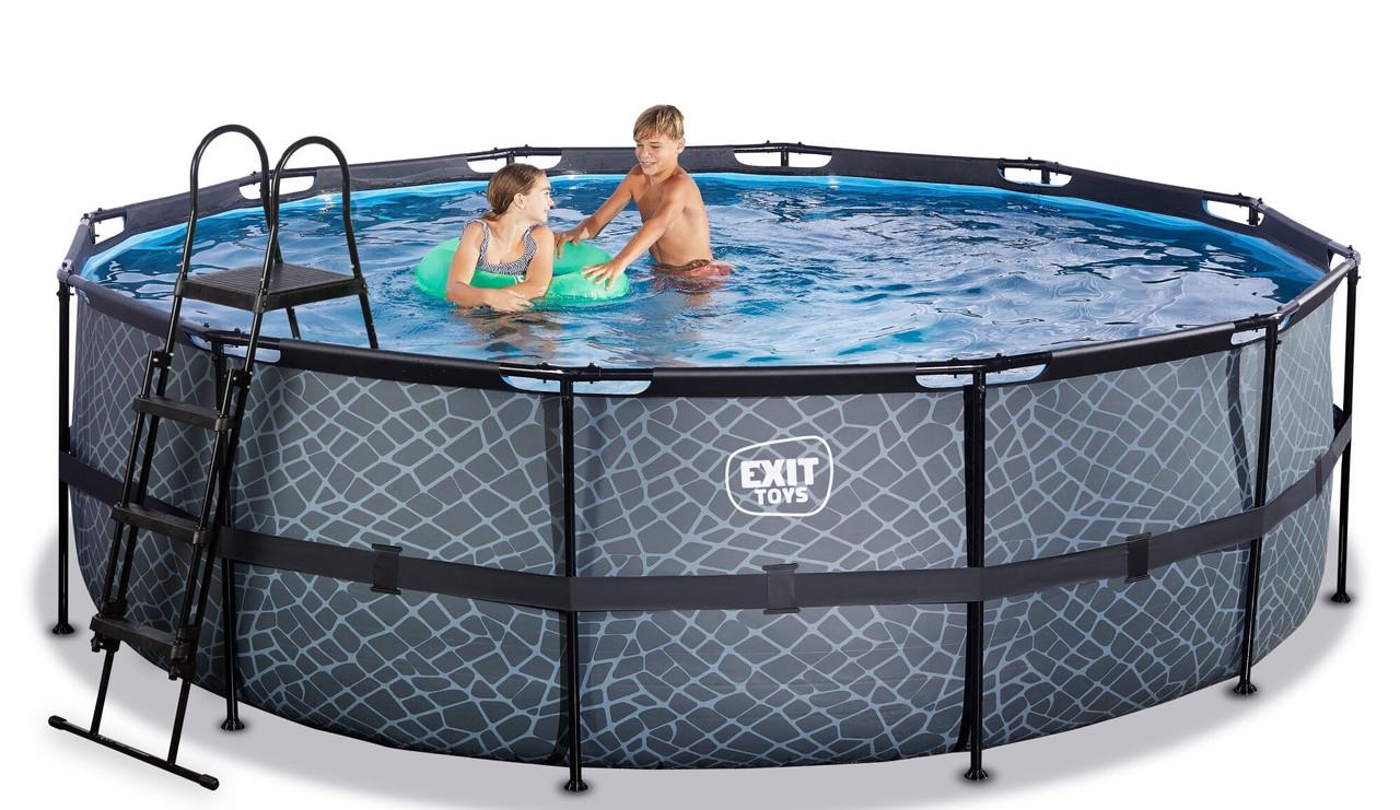 Бассейн каркасный с накрытием Exit Toys 450х122 см с нагревом воды Камень - фото 3 Бассейн каркасный с накрытием Exit Toys 450х122 см с нагревом воды Камень - фото 3