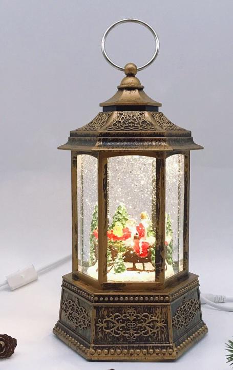 Нічник новорічний зі снігом декоративний Санта з ялинкою з підсвічуванням (932)