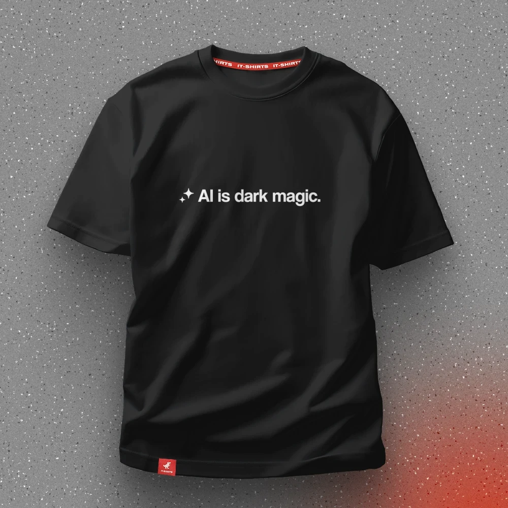 Футболка айтішника AI is dark magic справжнє чаклунство L Чорний (IT-226T-B-L)