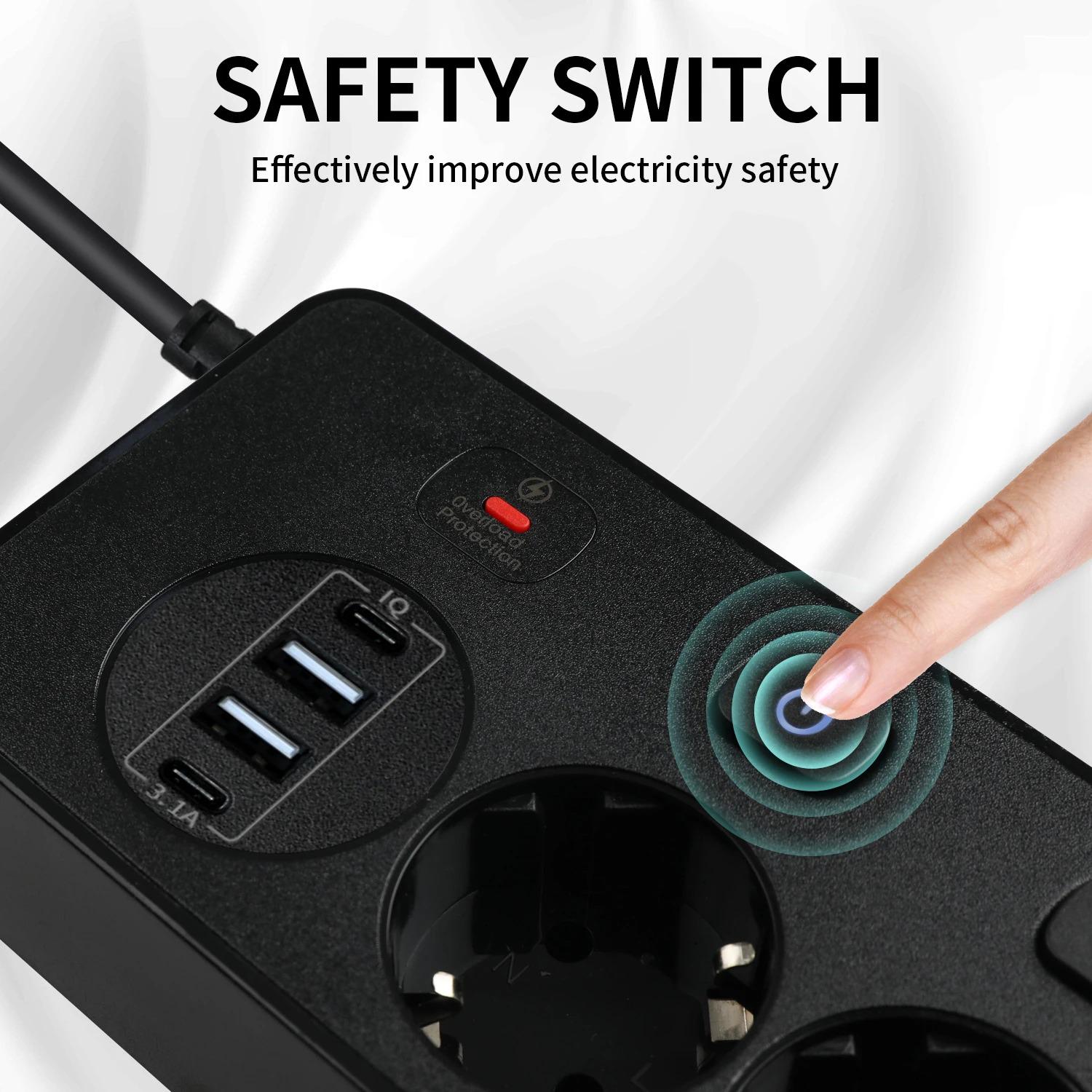 Фільтр подовжувач мережевий з Type-С 5 розеток з вимикачами 2 метри 4 USB/PD20W - фото 4