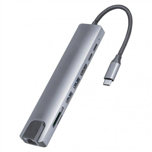 Хаб концентратор 8 до 1 USB Type-C перехідник HDMI SD (TF RJ45)