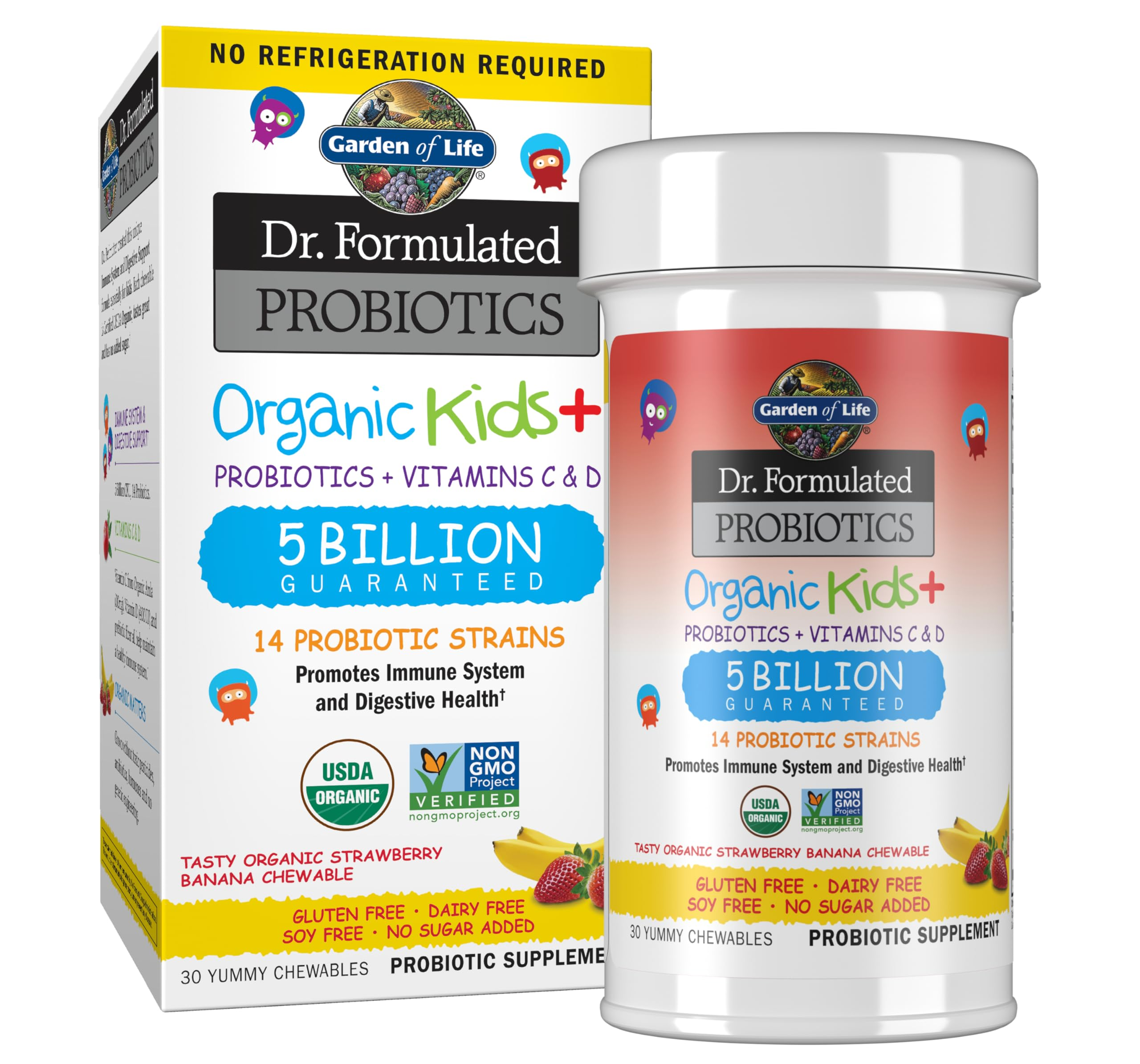 Пробиотики для детей Garden of Life Dr. Formulated Probiotics Клубника и Банан органические жевательные 30 табл. (26841155)