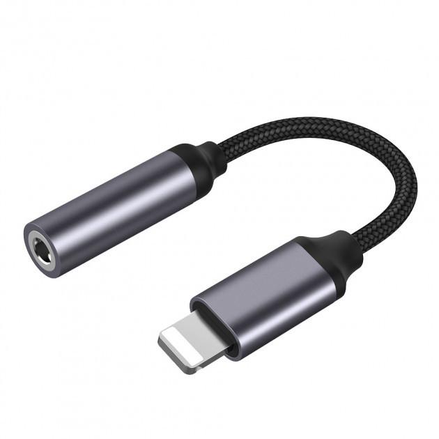 Переходник для наушников SUNROZ Premium Lightning-3,5 мм Jack металл/нейлон (A482540)