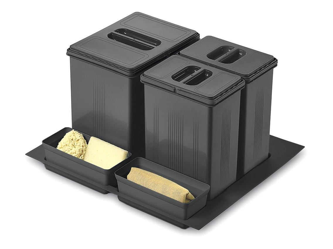 Система утилизации мусора фасад 600 INOXA 97DA/6012 ардезия 1 поддон/1 ведро 16 л/2 ведра 7,5 л/2 лотка