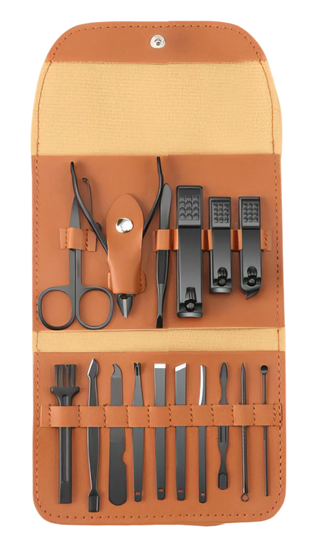 Набір інструментів для манікюру педикюру 16 шт. Коричневий