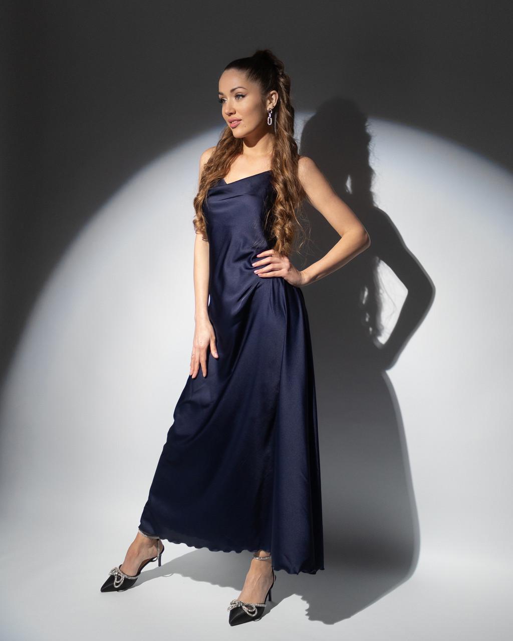 Платье комбинация женское длинное шелковое Темно-cиний (2092289651) - фото 4 Платье комбинация женское длинное шелковое Темно-cиний (2092289651) - фото 4
