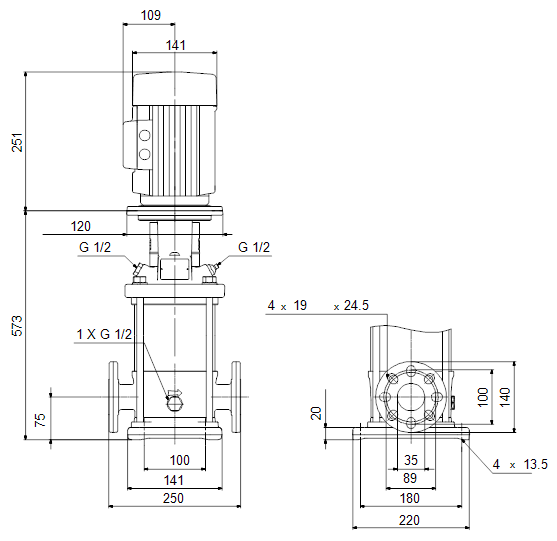 Вертикальний багатоступінчастий насос Grundfos CR1-19 (96516252) - фото 3