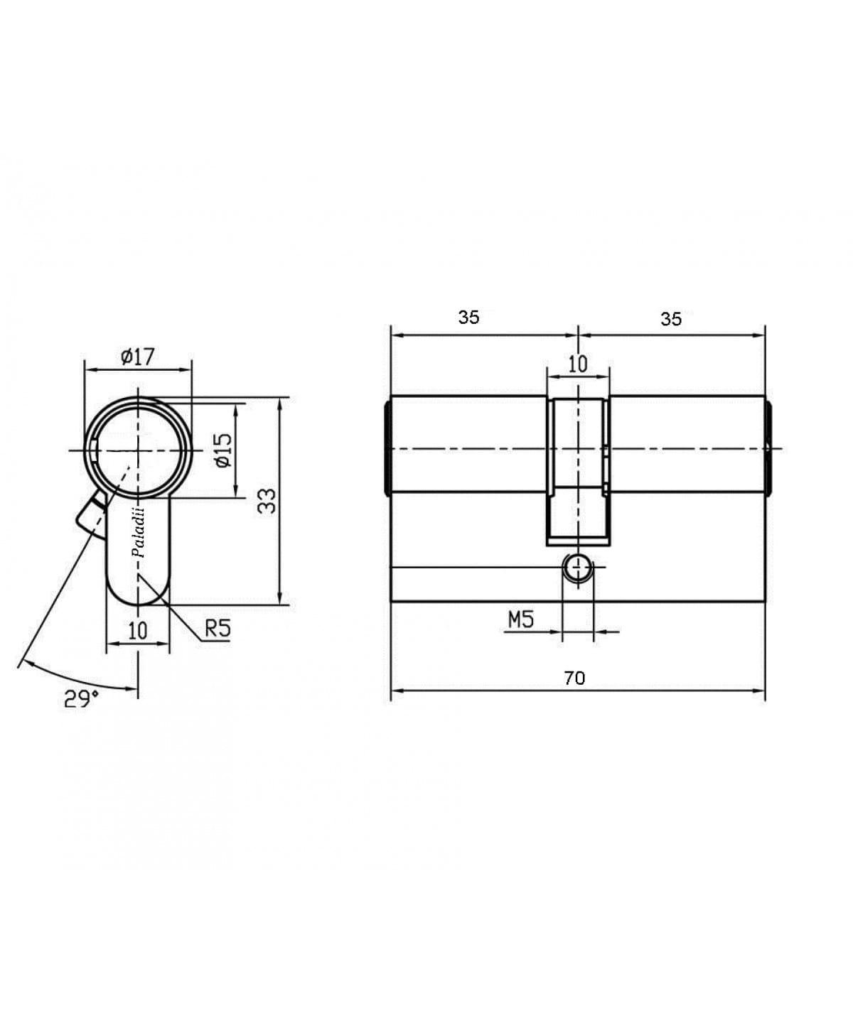 Цилиндр Paladii ST 70 мм 35x35 5 ключей SN Сатин (ПЦ137) - фото 3 Цилиндр Paladii ST 70 мм 35x35 5 ключей SN Сатин (ПЦ137) - фото 3