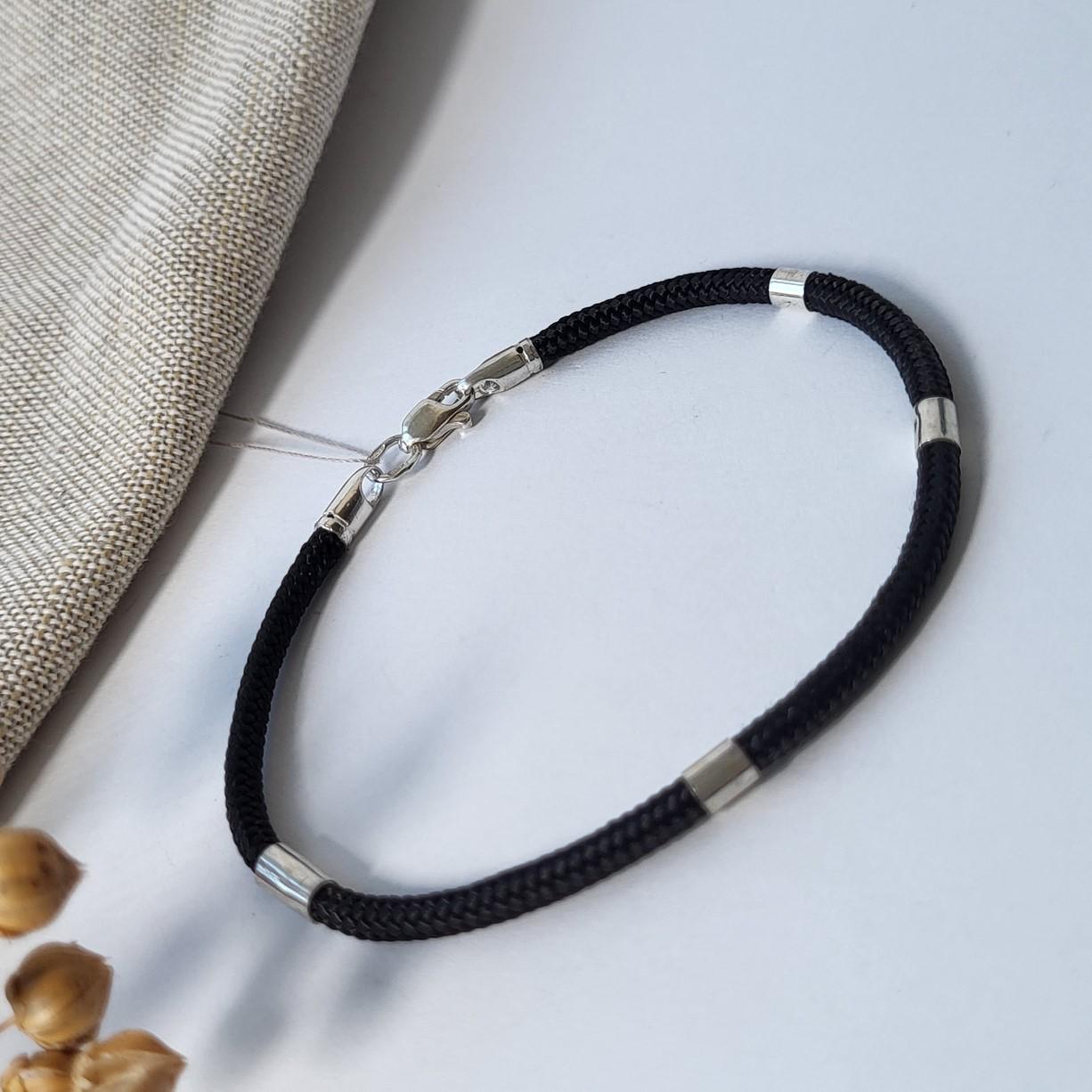 Браслет на руку шелковый со вставками милан 20 см 3 мм 925 проба (4908/2)