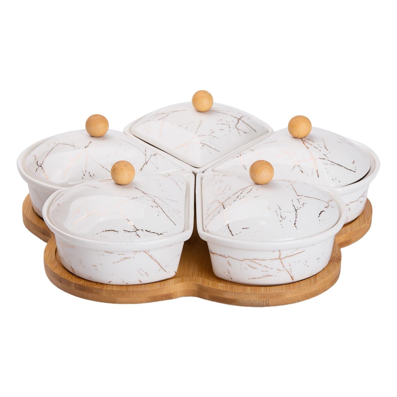 Менажниця порцелянова на підставці що обертається 5 секцій Білий (HP-1217) - фото 2 Менажниця порцелянова на підставці що обертається 5 секцій Білий (HP-1217) - фото 2