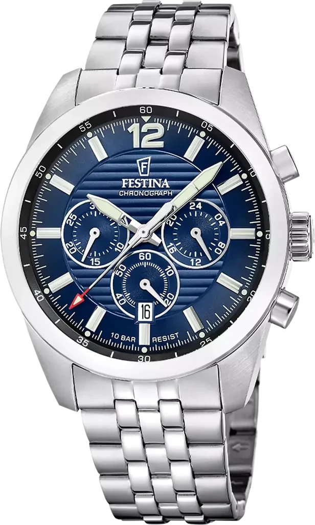 Наручные часы мужские Festina F20742/4 Timeless Chronograph со стальным корпусом WR 100 м и синим циферблатом