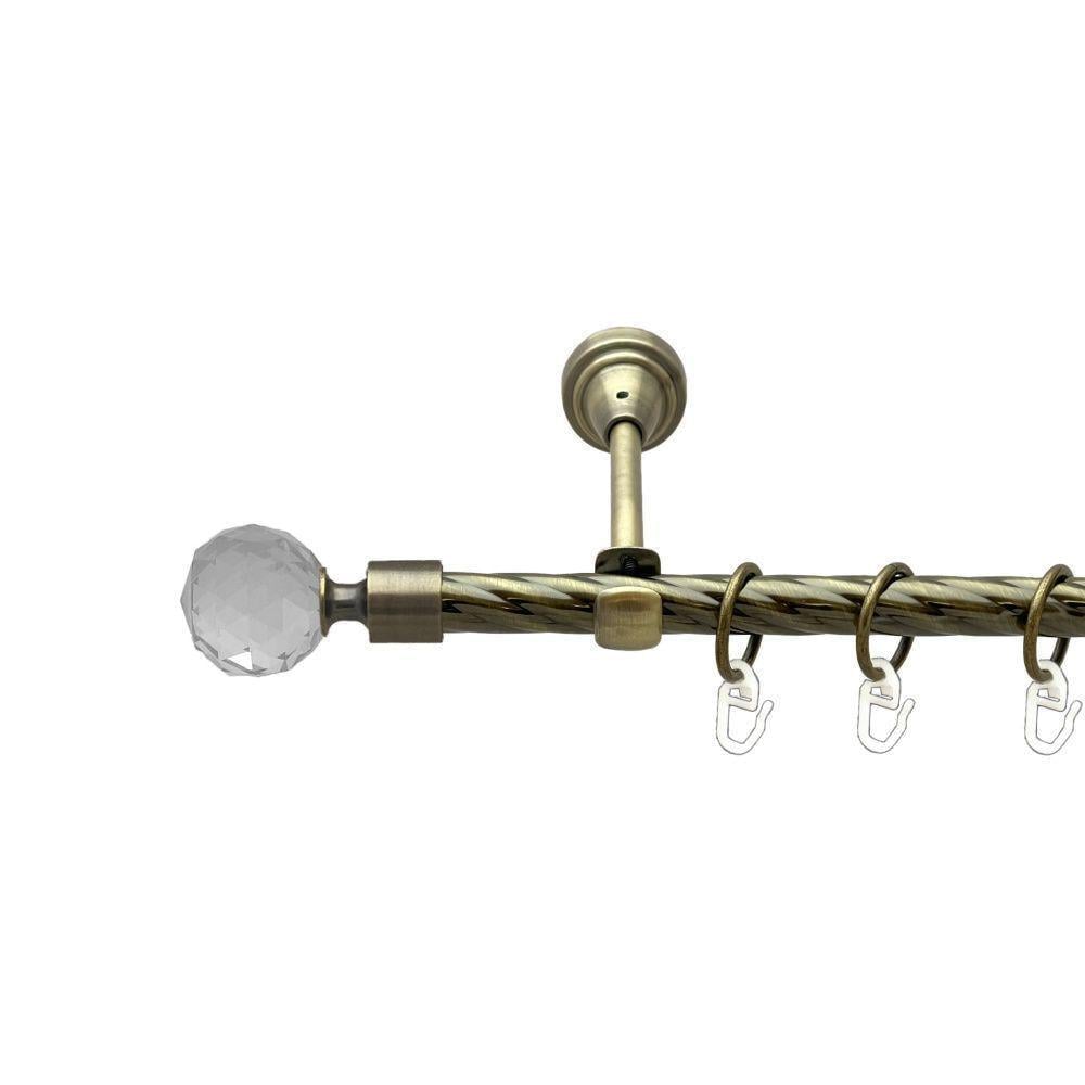 Карниз металлический Orvit Люмиера однорядный открытый/скрученная труба/кольцо металлическое Антик 16 мм 160 см (00-00022345)