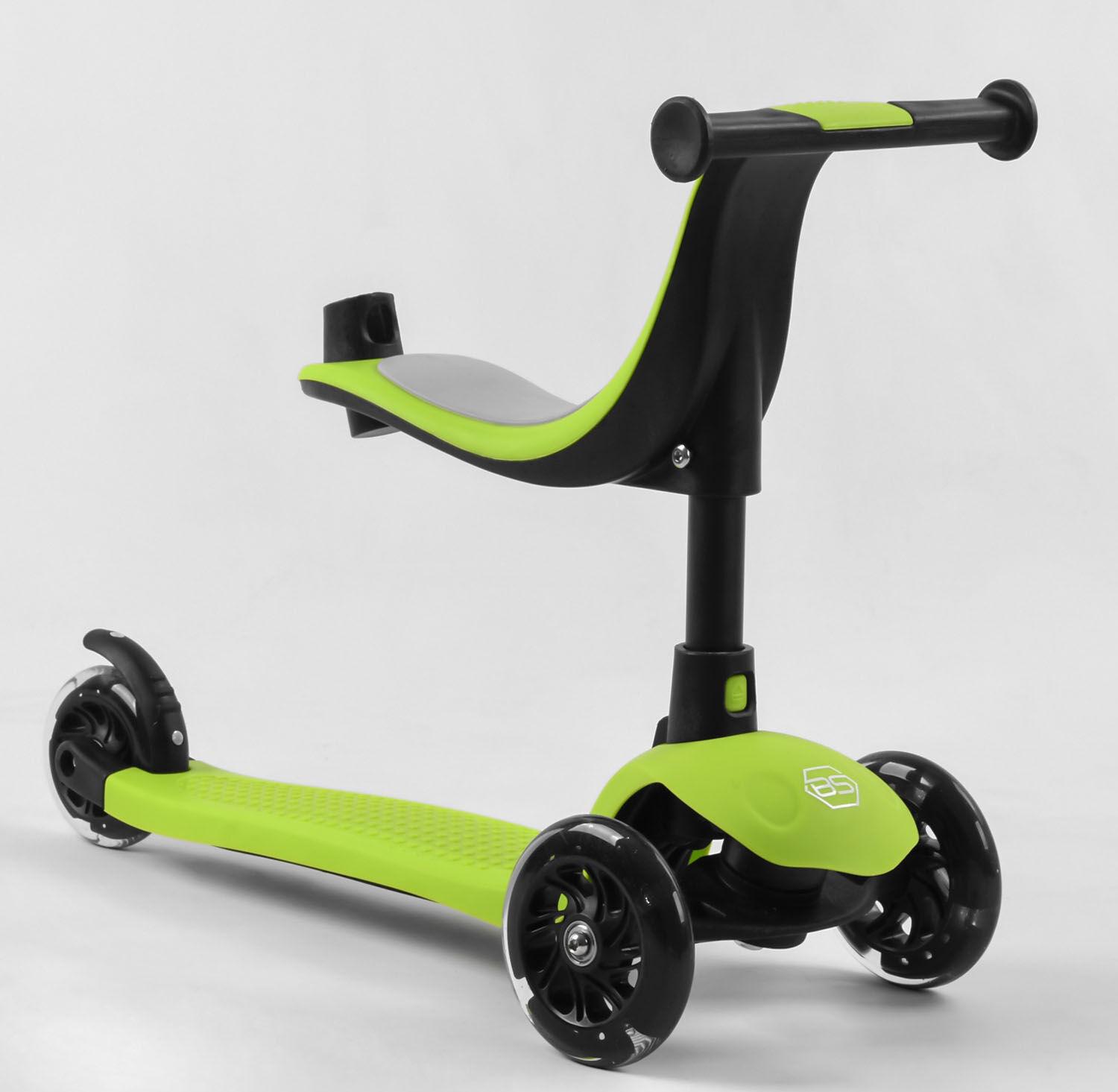 Самокат дитячий Best Scooter PL-315 з сидінням та батьківською ручкою 3 PU колеса з підсвічуванням Зелений (17628829) - фото 7