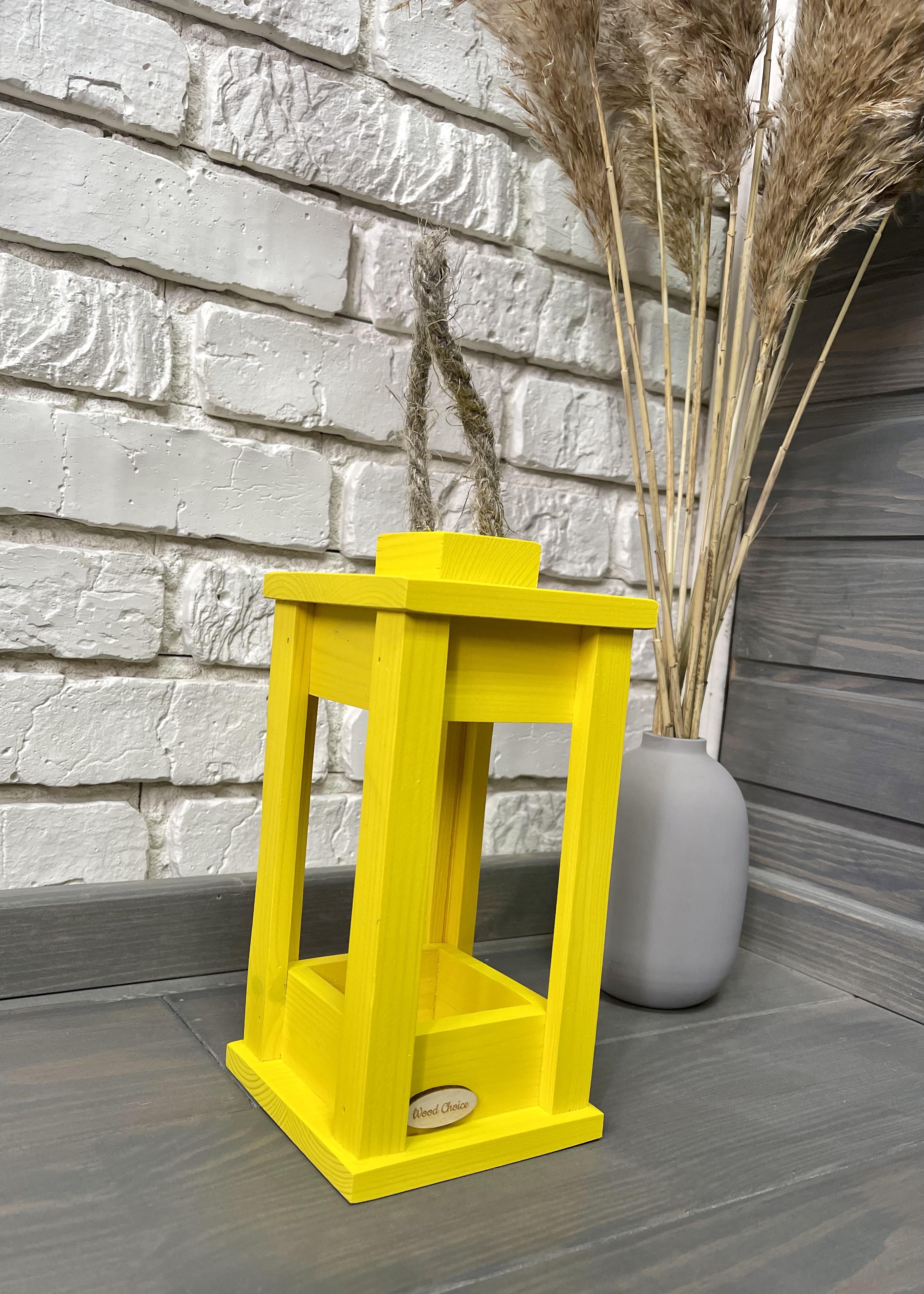 Подсвечник деревянный Wood Choice Фонарь 12х12х25 Желтый - фото 1