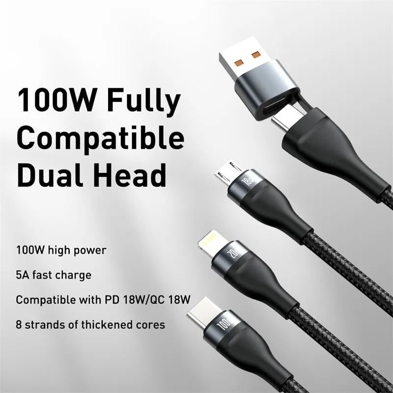 Кабель Baseus 100w Type-C/Lightning/microUSB USB/Type-C 1,2 м (25397418) - фото 3 Кабель Baseus 100w Type-C/Lightning/microUSB USB/Type-C 1,2 м (25397418) - фото 3
