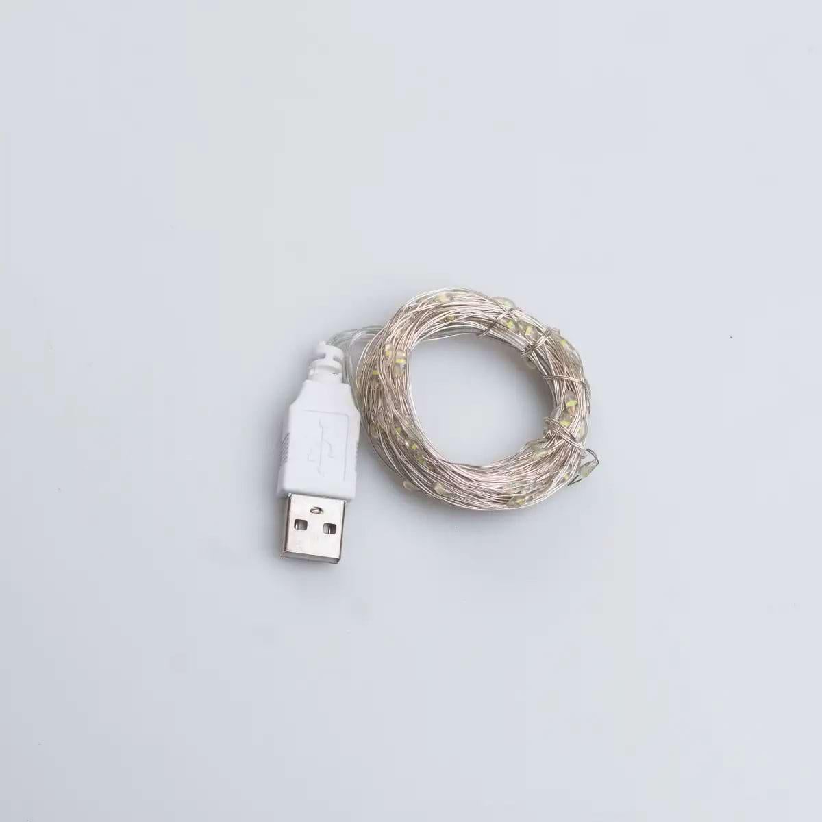 Гирлянда-роса USB на 100 LED светодиодов капля белый провод 10 м Белый (5292)