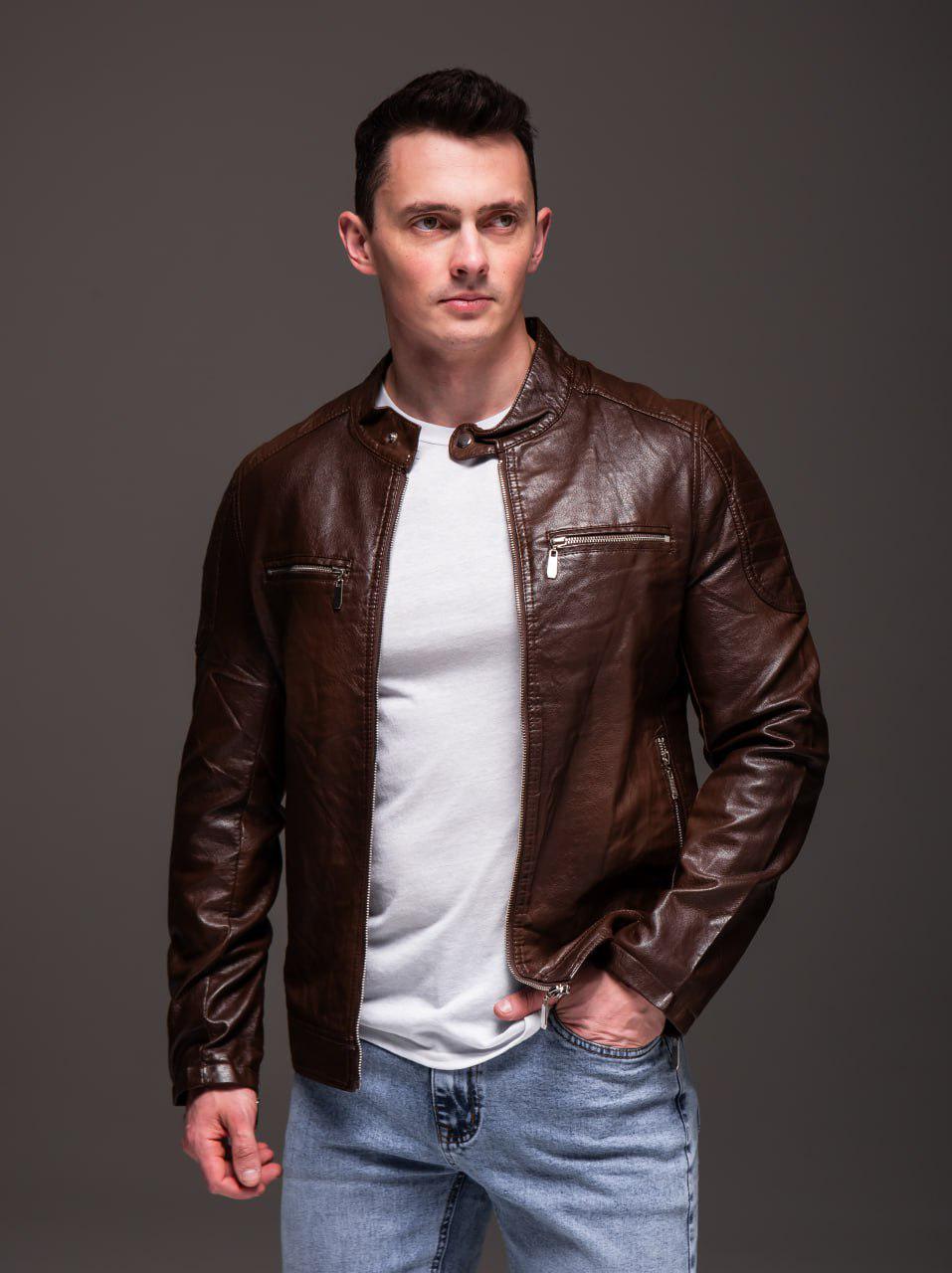 Куртка чоловіча з еко-шкіри M Коричневий (2341/1/3) - фото 2 Куртка чоловіча з еко-шкіри M Коричневий (2341/1/3) - фото 2