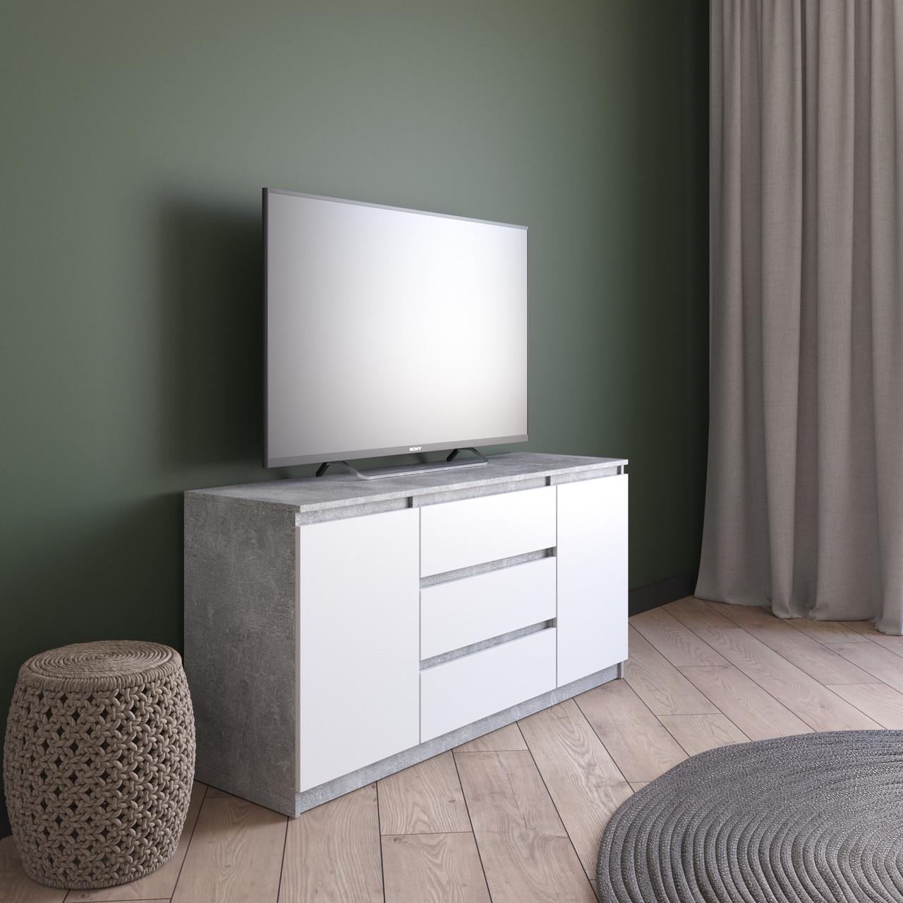 Комод под телевизор Вайс R-15 140х40х75 см Бетон/Белый фасад (30414627) - фото 1 Комод под телевизор Вайс R-15 140х40х75 см Бетон/Белый фасад (30414627) - фото 1