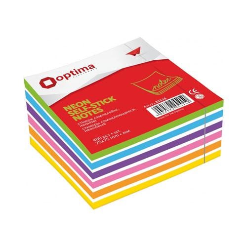Папір для нотаток Optima з клейким шаром 50х50 мм 250 арк. Різнокольоровий (O25517)