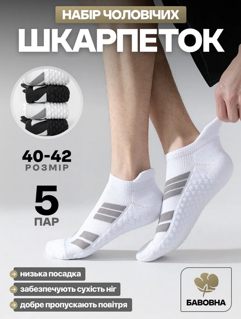 Набор носков для мужчин 5 пар р. 40-42 Белый (Q00592-1) - фото 6 Набор носков для мужчин 5 пар р. 40-42 Белый (Q00592-1) - фото 6