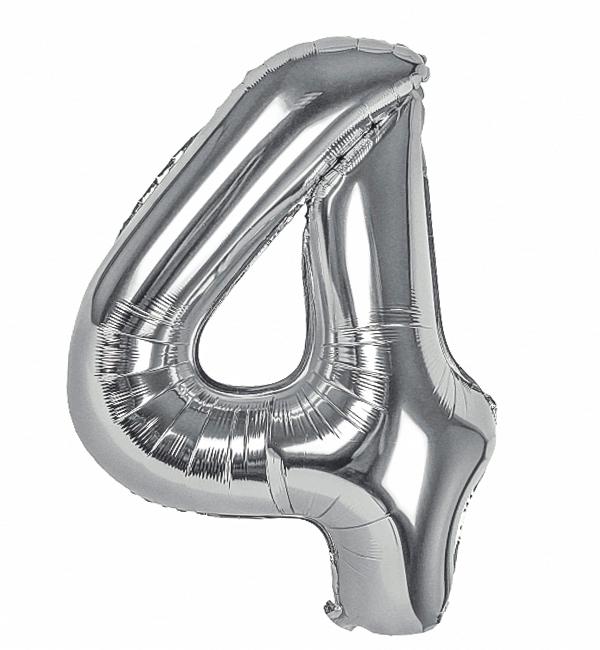 Шарик Цифра "4" 100 см Серебреный - фото 1 Шарик Цифра "4" 100 см Серебреный - фото 1