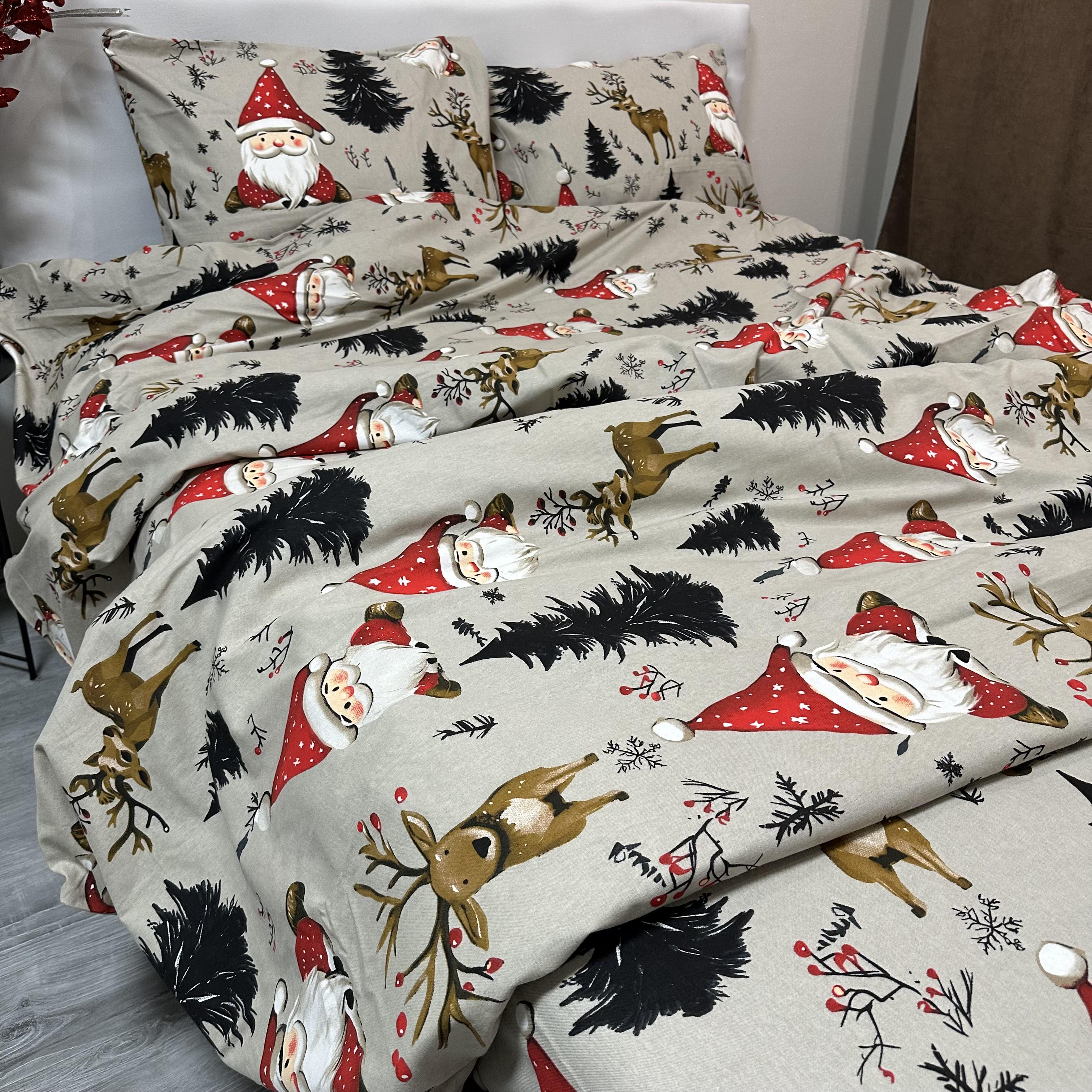 Комплект постільної білизни байкова Зимовий євро Сірий (байка 11-3)