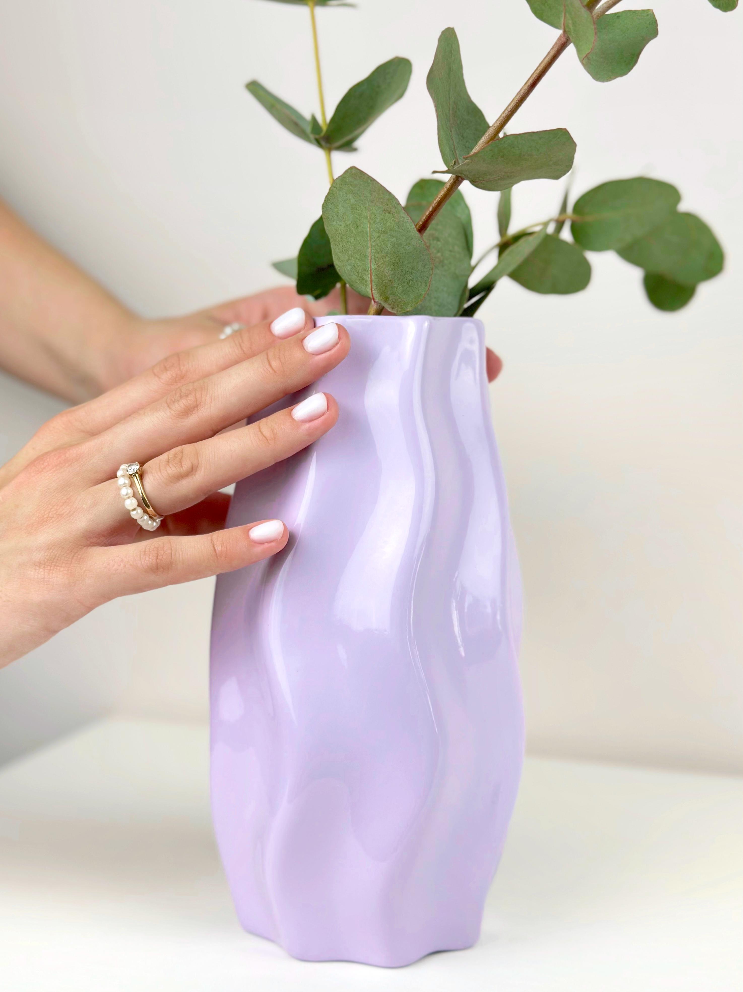 Ваза для цветов и декора глиняная керамическая Волна 22 см Лавандовый (4001-10) - фото 6