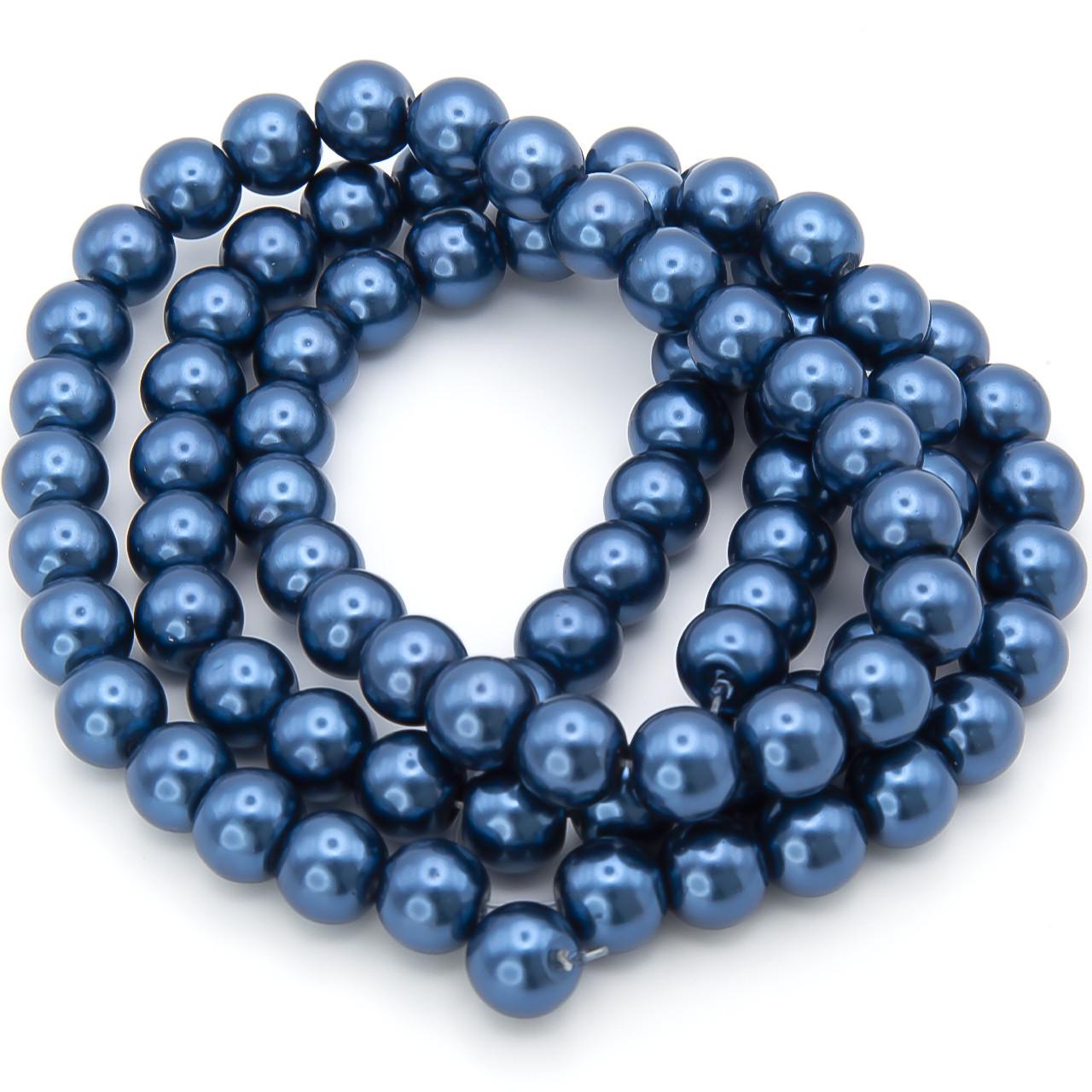 Бусины стеклянные на нитке под жемчуг 10 мм 80 см 90 шт. Синий (БЖ0010ш15)