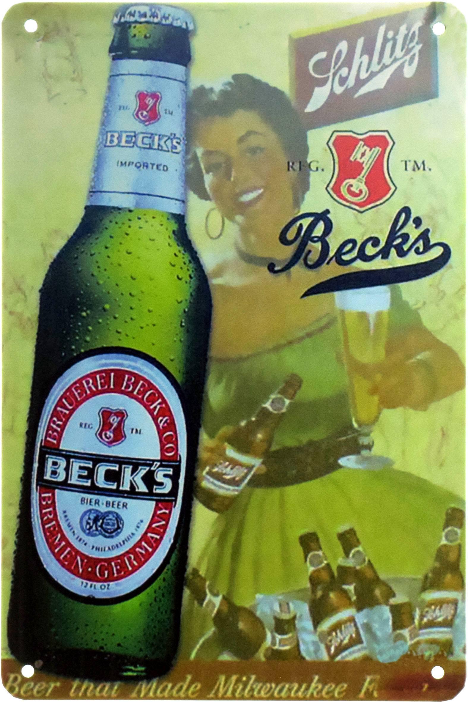 Табличка металлическая Beck's Пиво Сделавшее Милуоки Знаменитым 20x30 см
