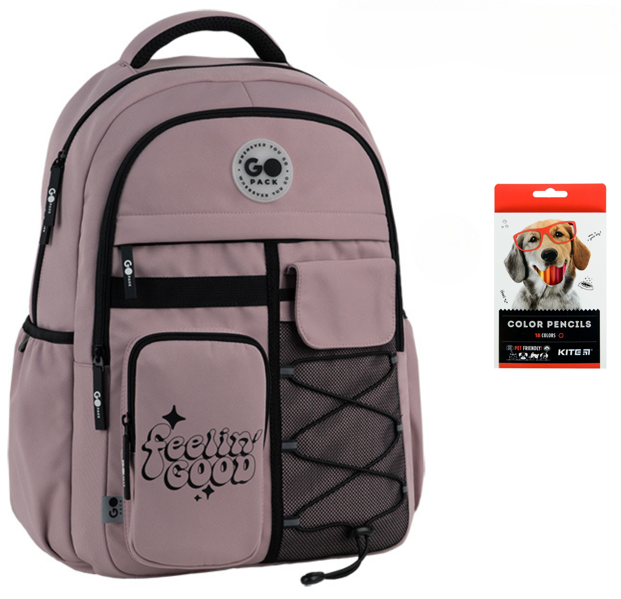 Рюкзак школьный GoPack Education Teens GO26-184L-1 и карандаши KITE 18 цветов Розовый (2905030957)