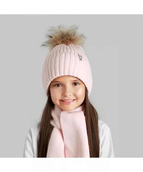 Комплект шапка та шарф дитячий Elf Аврора р. 56 Пудровий (OK001221)