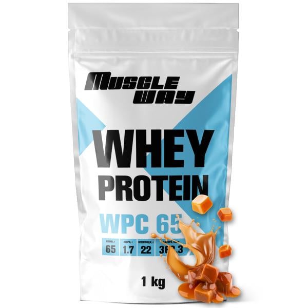 Протеин сывороточный для роста мышц MuscleWay WPC 65 концентрат 1 кг Карамель (21-137-WPro-65-с-1kg)