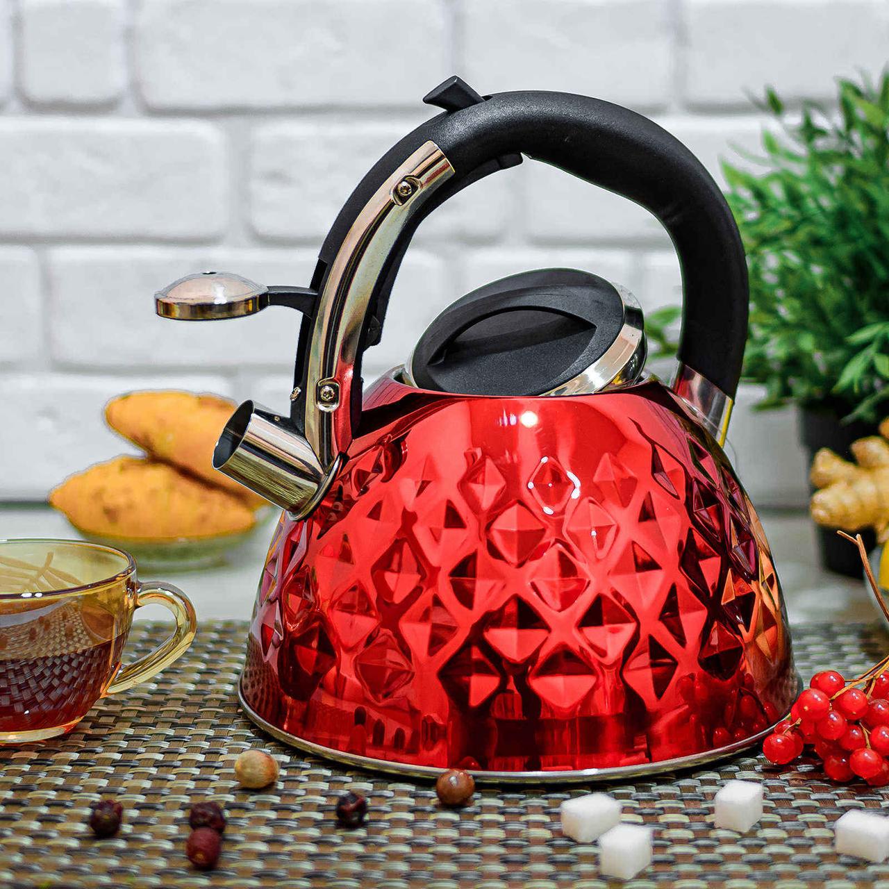 Чайник зі свистком для індукційної плити Edenberg EB-8833 з нержавіючої сталі 3 л Червоний (2530556663)