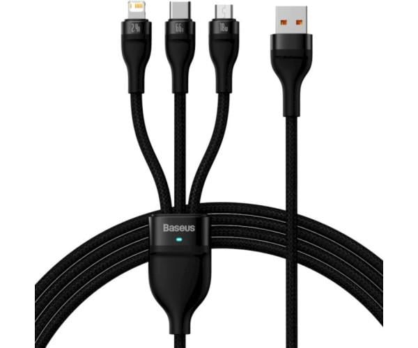 Кабель USB Data BASEUS Flash Series Ⅱ USB to Micro USB Lightning Type-C 66W 1,2 м Black
