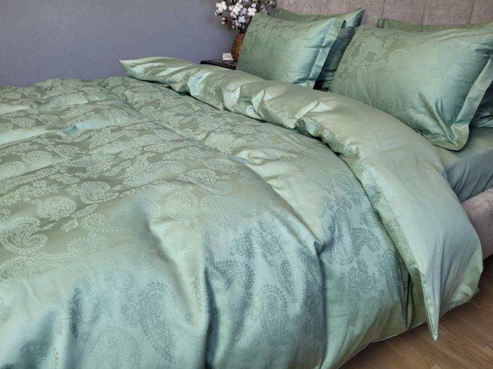 Комплект постільної білизни на резинці Мир сатин жакард Premium сімейний/наволочки 50х70/70х70 см Paisley Green (6143) - фото 1 Комплект постільної білизни на резинці Мир сатин жакард Premium сімейний/наволочки 50х70/70х70 см Paisley Green (6143) - фото 1